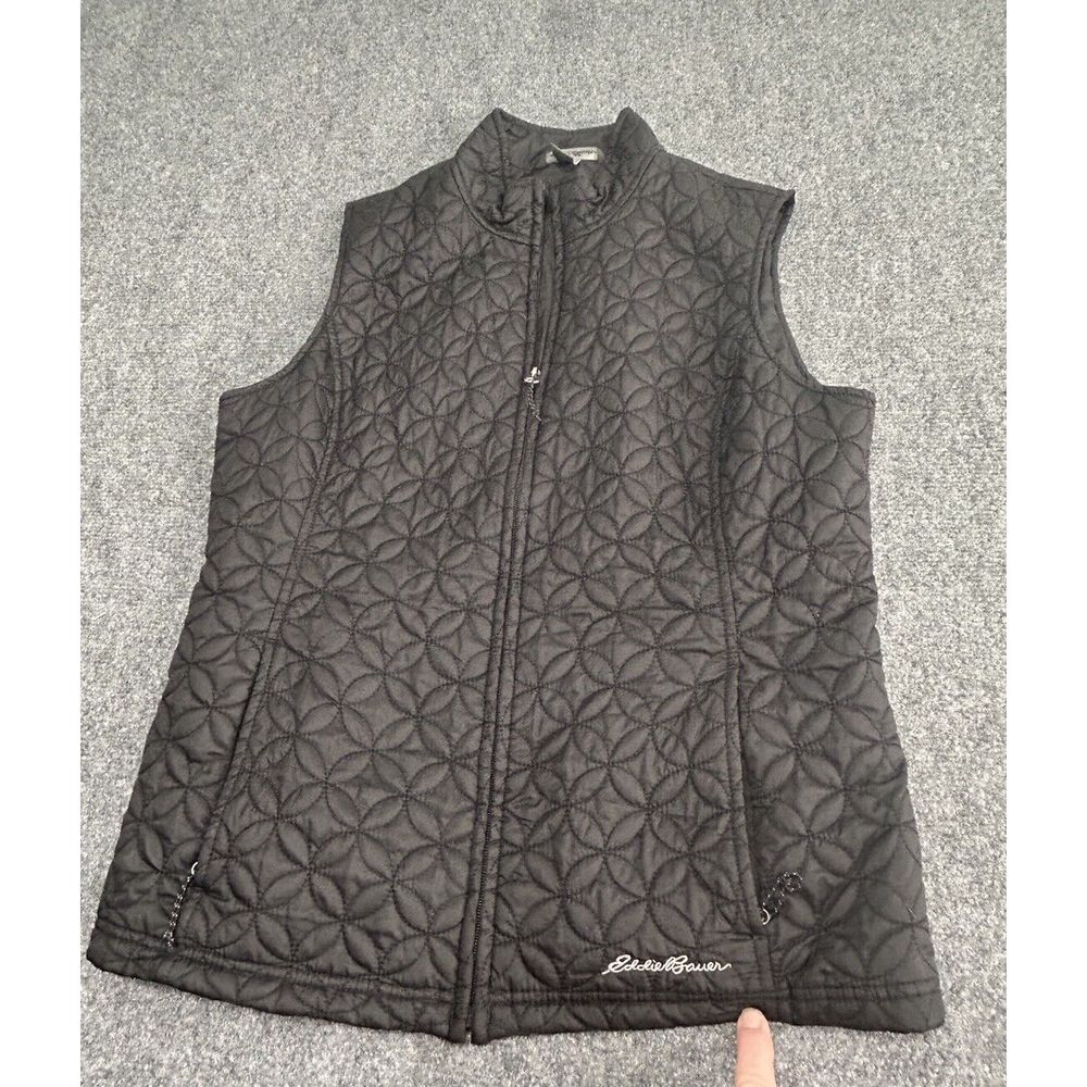 Eddie Bauer Vest Womens Medium Black‎ Puffer Quilted Full Zip Up Lightweight